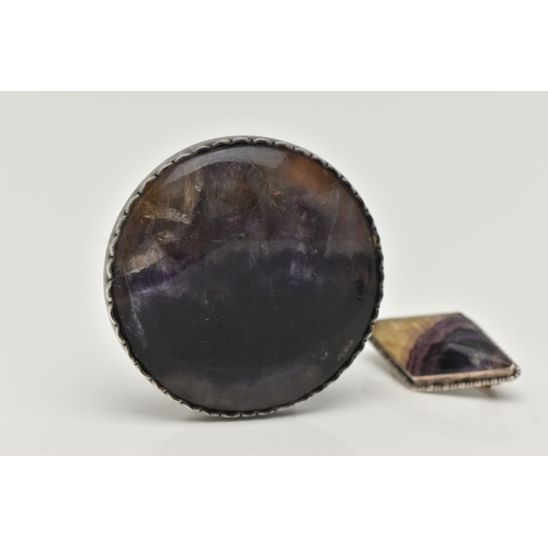 37 - TWO PIECES OF BLUE JOHN FLOURITE JEWELLERY, to include a large white metal round, buckle, set with a... 