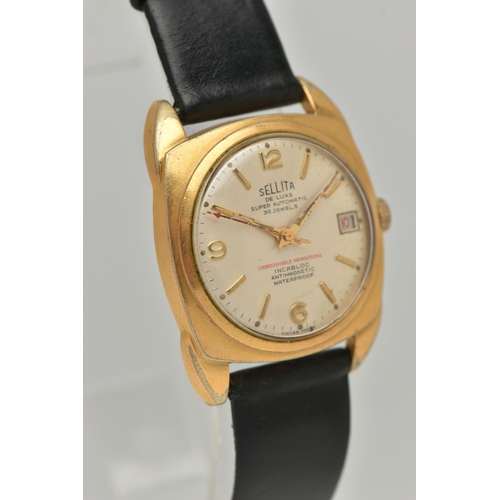 38 - A GENTS 'SELLITA DE LUXE' WRISTWATCH, automatic movement, round silvered dial signed 'Sellita De Lux... 