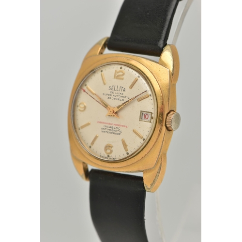 38 - A GENTS 'SELLITA DE LUXE' WRISTWATCH, automatic movement, round silvered dial signed 'Sellita De Lux... 