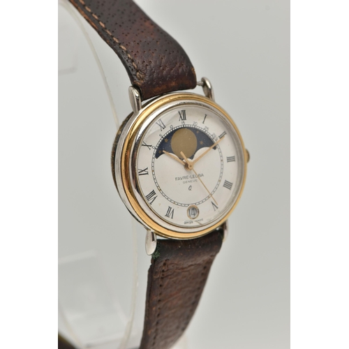 40 - A GENTS 'FAVRE-LEUBA' WRISTWATCH, quartz movement, round moon phase white dial, Roman numerals, date... 