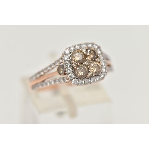 41 - A 'KALLATI' DIAMOND CLUSTER RING, a square form cluster ring, set with round brilliant cut brown and... 