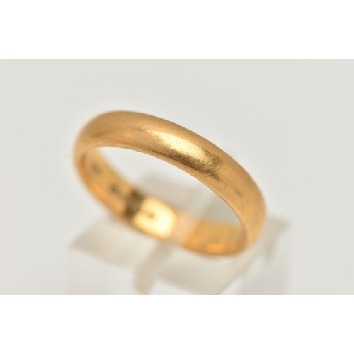 48 - A 22CT GOLD BAND RING, polished band, approximate band width 4.4mm, hallmarked 22ct Birmingham, ring... 