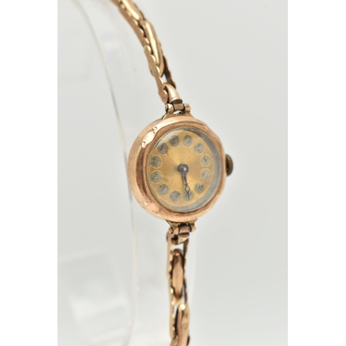 55 - TWO LADIES 9CT GOLD WRISTWATCHES, the first a manual wind watch, worn two tone dial, polished case, ... 