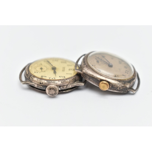 67 - TWO SILVER WATCH HEADS, the first a manual wind 'Limit; watch, silvered Arabic numeral dial with sub... 