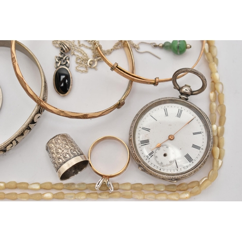 75 - A SELECTION OF JEWELLERY AND COINS, to include a key wound, open face pocket watch, white Roman nume... 