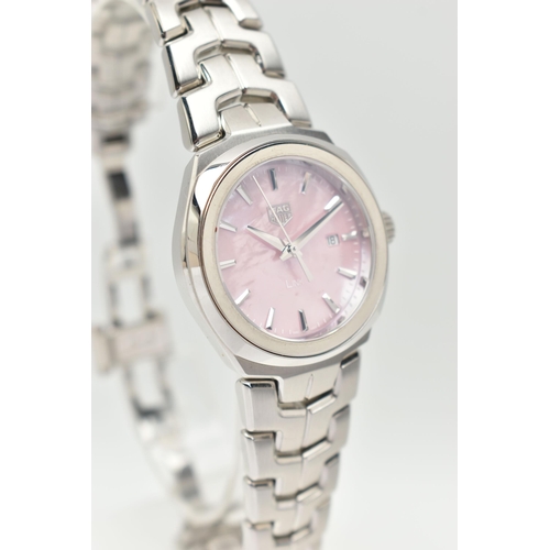 84 - A 'TAG HEUER' LINK LADIES WRISTWATCH, quartz movement, pink dial signed 'Tag Heuer Link', baton mark... 