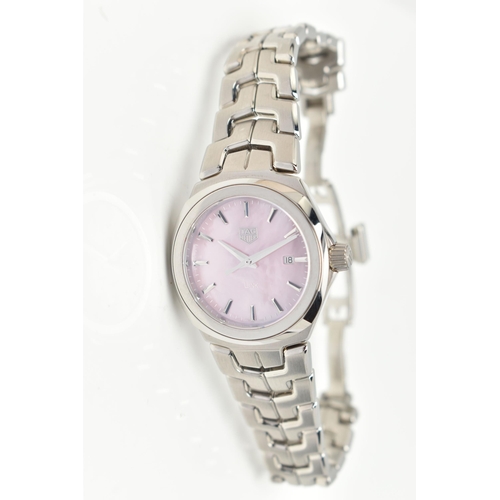 84 - A 'TAG HEUER' LINK LADIES WRISTWATCH, quartz movement, pink dial signed 'Tag Heuer Link', baton mark... 