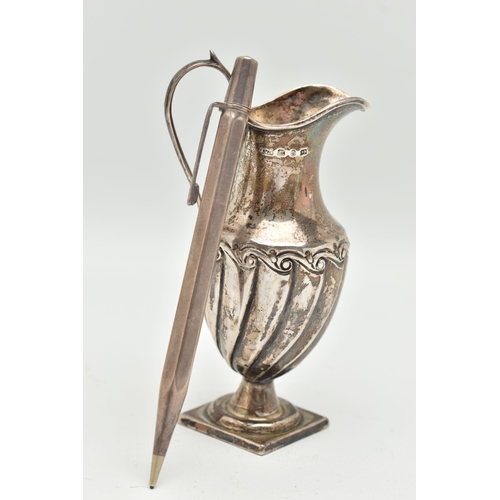 101 - A SILVER PROPELLING 'YARD O LED' PENCIL AND A JUG, plain polished pencil with engraved initials 'CDH... 