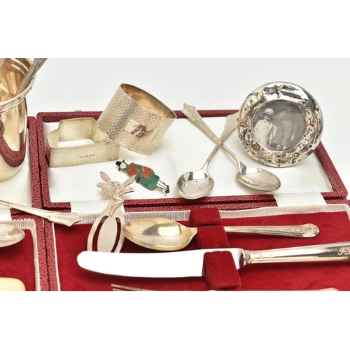 116 - A SELECTION OF SILVER ITEMS, to include a silver polished cup, hallmarked Birmingham, rubbed makers ... 