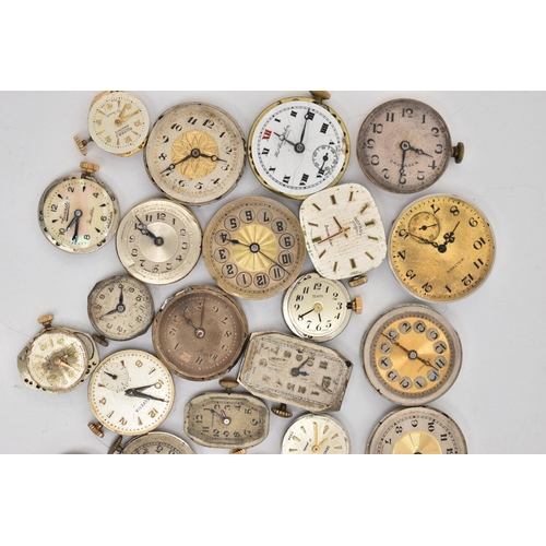 119 - A BOX OF LADIES WATCH MOVEMENTS, various shapes, names to include 'Tissot, Waltham, Rotary, Sekonda,... 