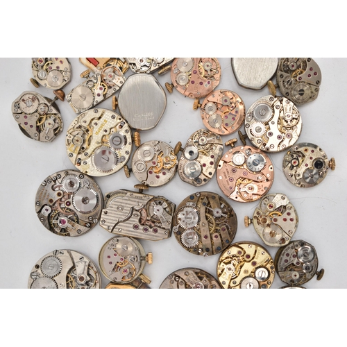 119 - A BOX OF LADIES WATCH MOVEMENTS, various shapes, names to include 'Tissot, Waltham, Rotary, Sekonda,... 