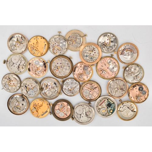 120 - A BOX OF GENTS WATCH MOVEMENTS, various shapes, names to include 'Astral, Smiths, Garrard, J.W.Benso... 