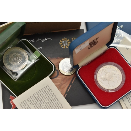 144 - A LARGE CARDBOARD BOX CONTAINING COINS AND COMMEMORATIVES, to include over 1.6 Kilo of mixed Silver ... 