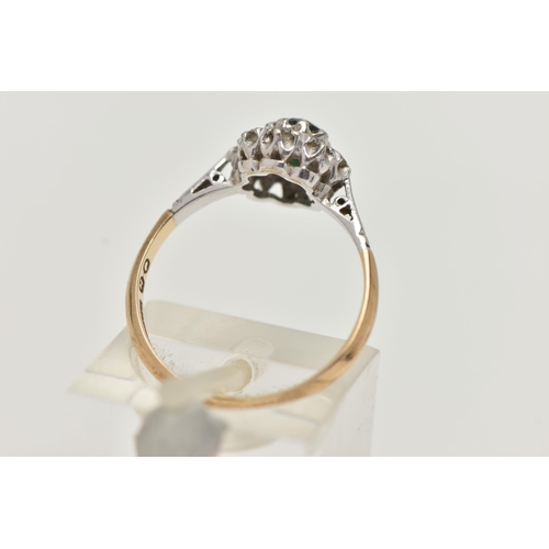 91 - A 9CT GOLD CLUSTER RING, set to the centre with a circular cut green spinel in a surround of colourl... 