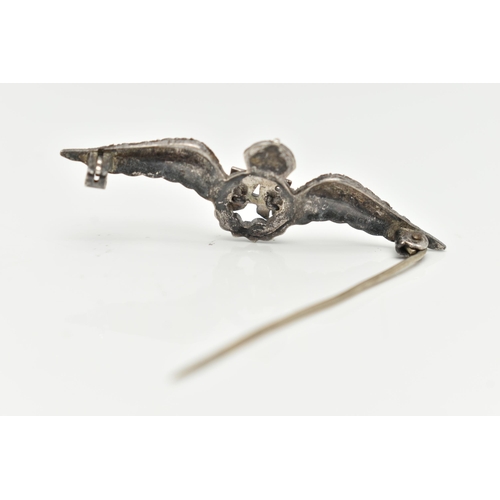 96 - A WHITE METAL 'RAF' SWEETHEART BROOCH, with blue enamel detail and set with marcasite, approximate l... 