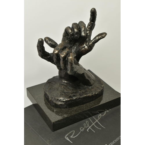 310 - ROLF HARRIS (AUSTRALIA 1931-2023) 'INTUITION' a limited edition bronze sculpture of a pair of hands ... 