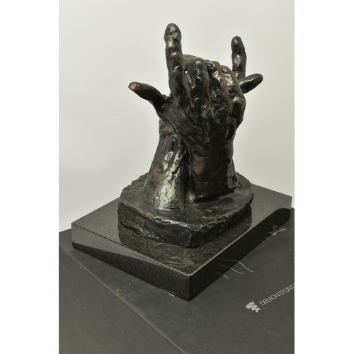 310 - ROLF HARRIS (AUSTRALIA 1931-2023) 'INTUITION' a limited edition bronze sculpture of a pair of hands ... 