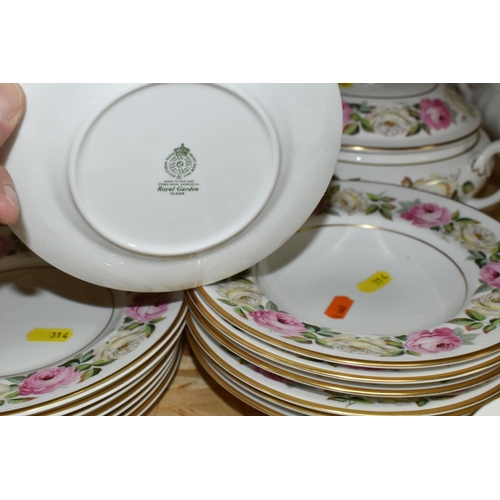 314 - A ROYAL WORCESTER 'ROYAL GARDEN' ELGAR PATTERN DINNER SET, comprising six dinner plates, one large o... 