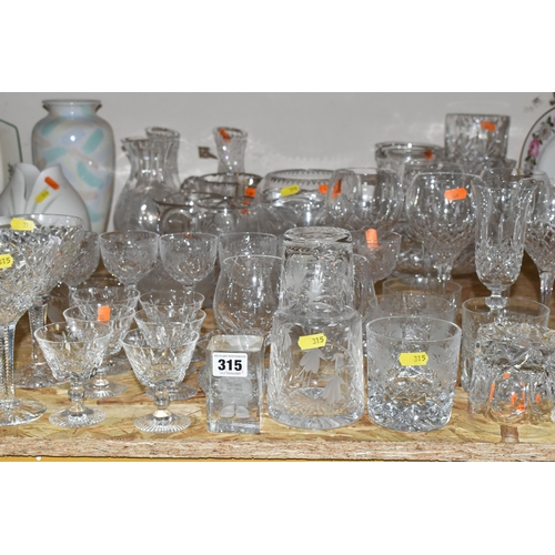 315 - A QUANTITY OF CUT CRYSTAL AND GLASSWARE, maker's names include Royal Brierly, Stuart Crystal, drinki... 