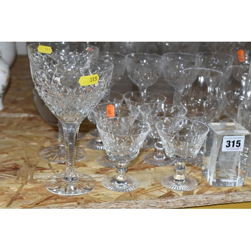 315 - A QUANTITY OF CUT CRYSTAL AND GLASSWARE, maker's names include Royal Brierly, Stuart Crystal, drinki... 