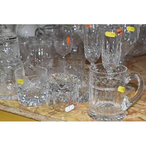 315 - A QUANTITY OF CUT CRYSTAL AND GLASSWARE, maker's names include Royal Brierly, Stuart Crystal, drinki... 