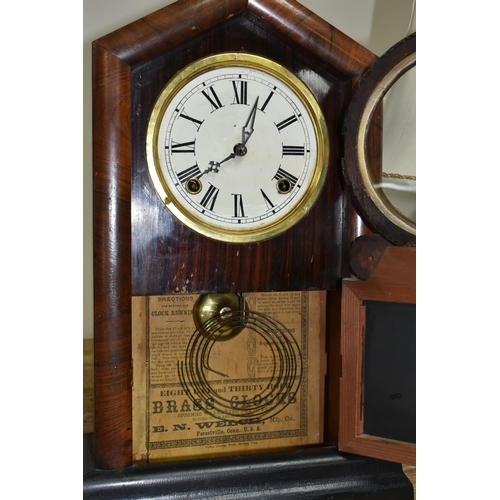 323 - AN AMERICAN BRACKET CLOCK, veneered and painted case, printed with a vignette of a lakeside scene on... 