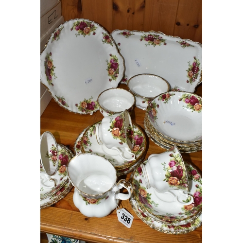 338 - A GROUP OF ROYAL ALBERT 'OLD COUNTRY ROSES' PATTERN TEAWARE, comprising a cake plate, sandwich plate... 