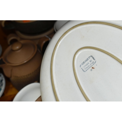 340 - A GROUP OF DENBY 'COTSWOLD' DESIGN DINNERWARE, comprising two covered tureens, teapot, oval meat pla... 