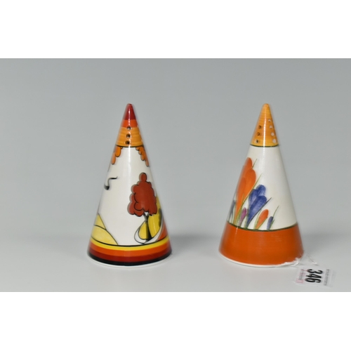 346 - TWO LIMITED EDITION BRADEX 'CLARICE CLIFF' CENTENARY 1899-1999 CONICAL SUGAR SIFTERS, comprising Fan... 