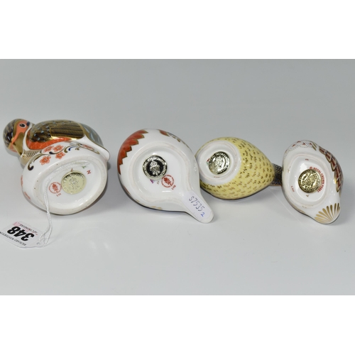 348 - A GROUP OF FOUR ROYAL CROWN DERBY IMARI BIRD PAPERWEIGHTS, comprising a Kingfisher with gold stopper... 