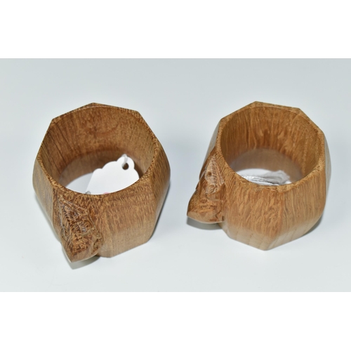 351 - A PAIR OF 'MOUSEMAN' NAPKIN RINGS, workshop of Robert 'Mouseman' Thompson of Kilburn, a pair of  oct... 