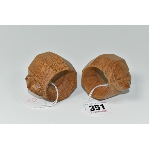 351 - A PAIR OF 'MOUSEMAN' NAPKIN RINGS, workshop of Robert 'Mouseman' Thompson of Kilburn, a pair of  oct... 