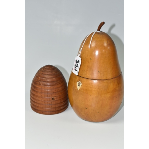 353 - A TURNED FRUITWOOD TEA CADDY, modelled in the form of a pear, possibly late 20th Century, height 19c... 