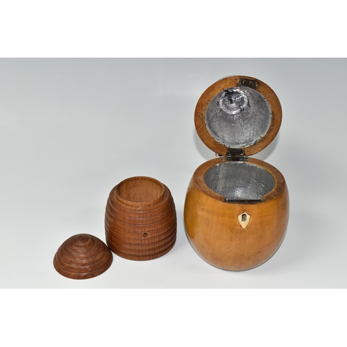 353 - A TURNED FRUITWOOD TEA CADDY, modelled in the form of a pear, possibly late 20th Century, height 19c... 