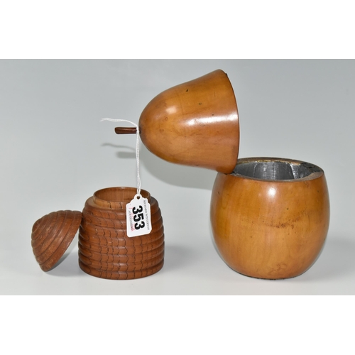 353 - A TURNED FRUITWOOD TEA CADDY, modelled in the form of a pear, possibly late 20th Century, height 19c... 