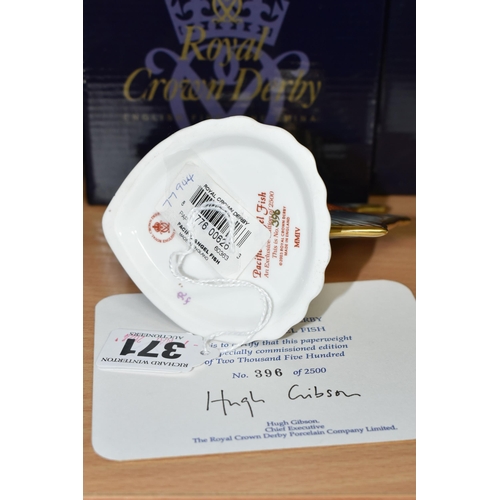 371 - A BOXED ROYAL CROWN DERBY LIMITED EDITION 'PACIFIC ANGEL FISH' PAPERWEIGHT, with certificate numbere... 