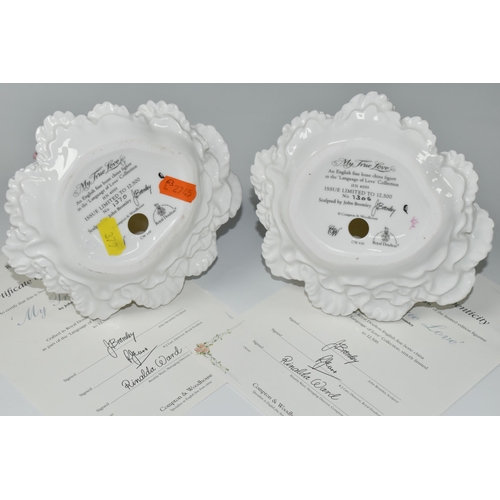 379 - TWO ROYAL DOULTON LIMITED EDITION 'MY TRUE LOVE' FIGURINES, HN4001, for Compton & Woodhouse, with ce... 