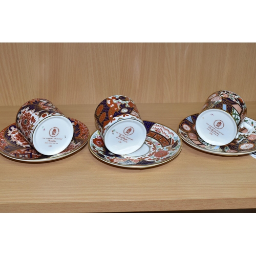 380 - THREE ROYAL CROWN DERBY COFFEE CANS AND SAUCERS, from 'The Curator's Collection' in Rich Japan, Derb... 