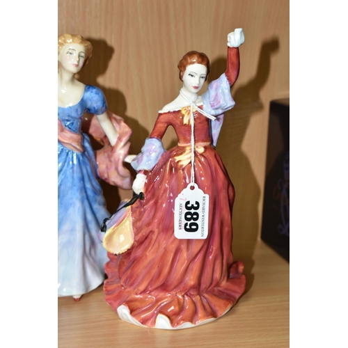 389 - FIVE ROYAL DOULTON FIGURINES, comprising Fond Farewell HN3815, Specially for You HN4232, Morning Bre... 