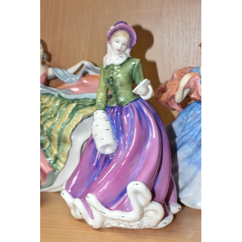 389 - FIVE ROYAL DOULTON FIGURINES, comprising Fond Farewell HN3815, Specially for You HN4232, Morning Bre... 