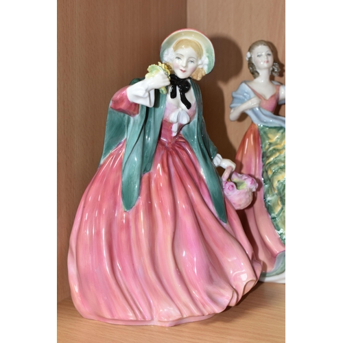 389 - FIVE ROYAL DOULTON FIGURINES, comprising Fond Farewell HN3815, Specially for You HN4232, Morning Bre... 