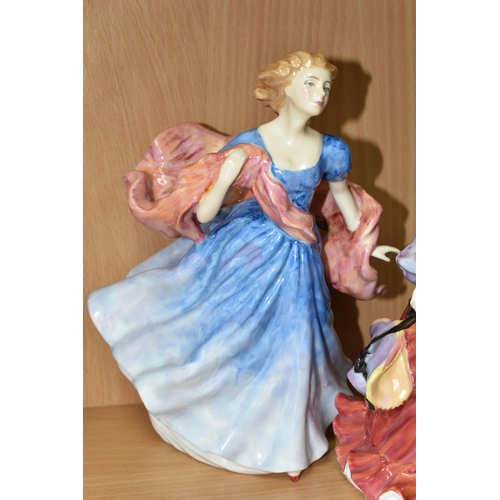 389 - FIVE ROYAL DOULTON FIGURINES, comprising Fond Farewell HN3815, Specially for You HN4232, Morning Bre... 