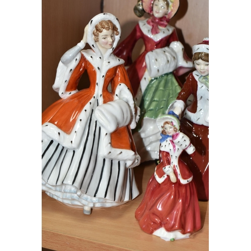 394 - SIX ROYAL DOULTON FIGURINES, comprising The Skater HN2117, The Skater HN3439, Christmas Morn HN3212,... 