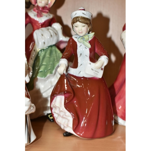 394 - SIX ROYAL DOULTON FIGURINES, comprising The Skater HN2117, The Skater HN3439, Christmas Morn HN3212,... 