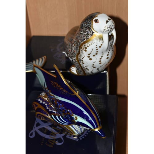 396 - TWO BOXED ROYAL CROWN DERBY PAPERWEIGHTS, comprising Russian Walrus and Bottlenose Dolphin, each wit... 