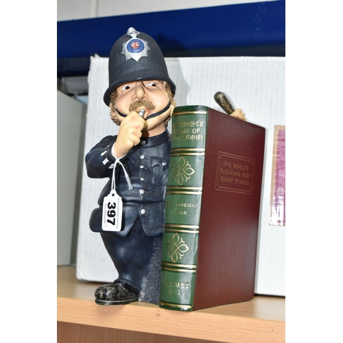 397 - A BOXED PAIR OF ORIGINALITIES BOOK ENDS, the resin book ends depicting a policeman and a thief with ... 