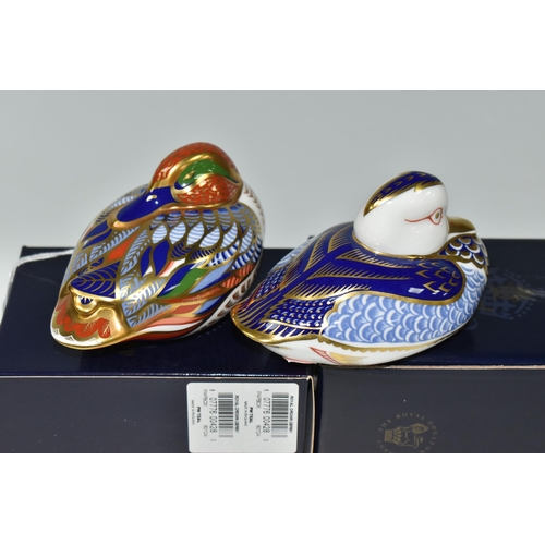 401 - TWO BOXED ROYAL CROWN DERBY PAPERWEIGHTS, comprising Teal and Duck, each with gold stopper, red prin... 