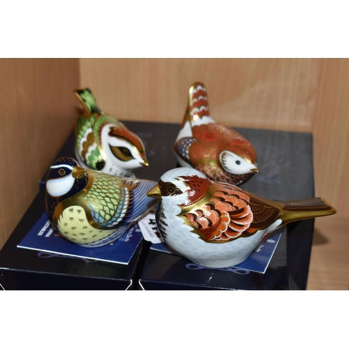 412 - FOUR BOXED ROYAL CROWN DERBY PAPERWEIGHTS, 'Firecrest 2009', 'Manifold Wren', 'Great Tit' and 'House... 