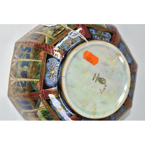 416 - A WEDGWOOD FAIRYLAND LUSTRE OCTAGONAL SHAPED BOWL, an early 20th century Wedgwood Fairyland Lustre o... 