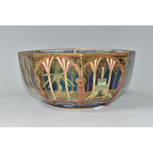 416 - A WEDGWOOD FAIRYLAND LUSTRE OCTAGONAL SHAPED BOWL, an early 20th century Wedgwood Fairyland Lustre o... 